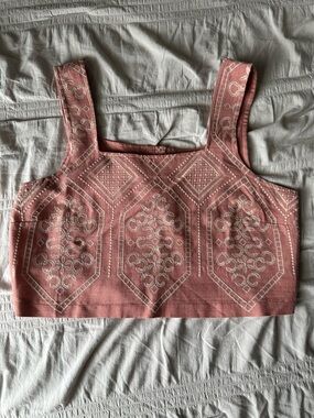 Women's Pink Embroidered Tank Crop Top
